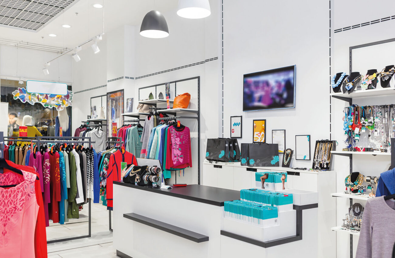 Interior of clothing store.